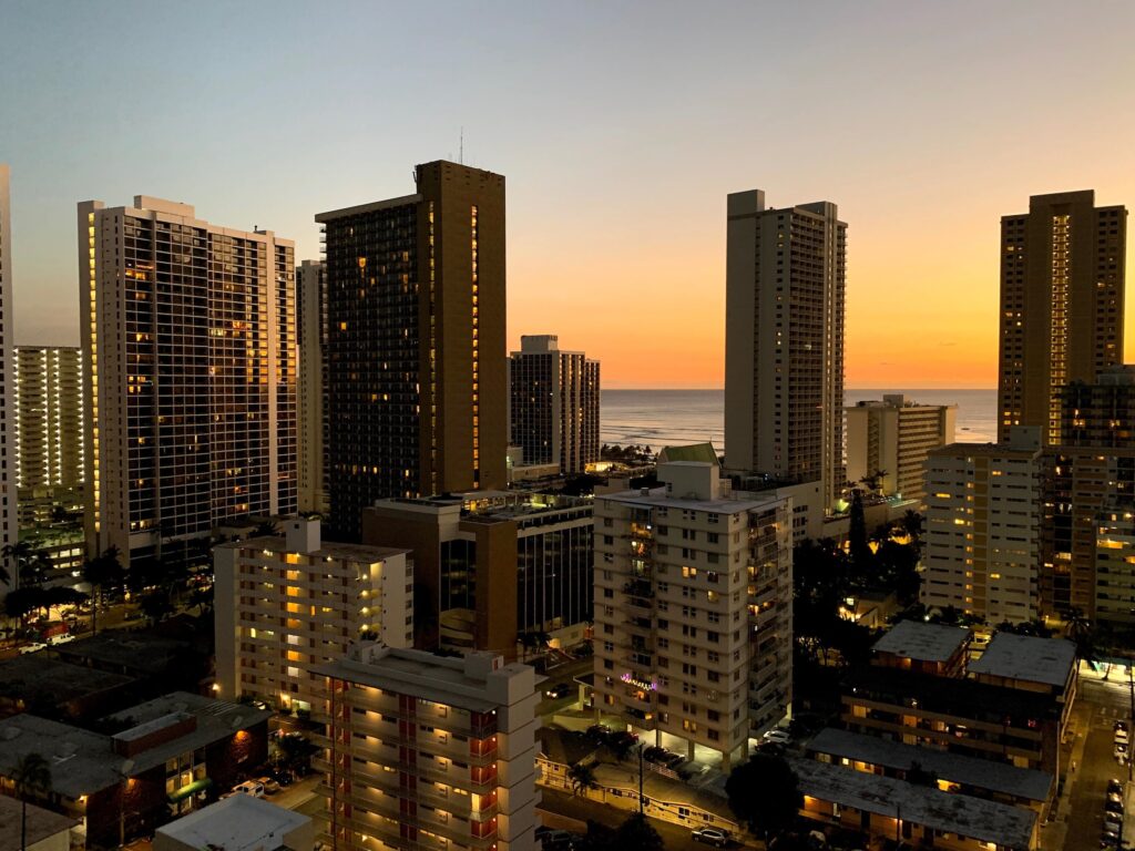 Sunset Waikiki city, Oahu, one week itinerary for Oahu