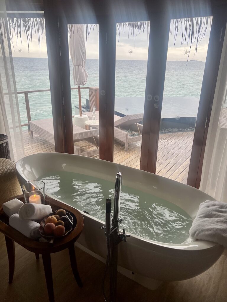 Bathtub at Constance Halaveli, how to plan the perfect trip to the Maldives, Constance Halaveli Maldives Water Villa