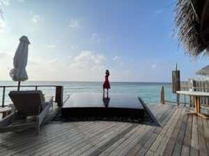 Everything to know before visiting the Maldives: The Ultimate Guide View of plunge pool red dress