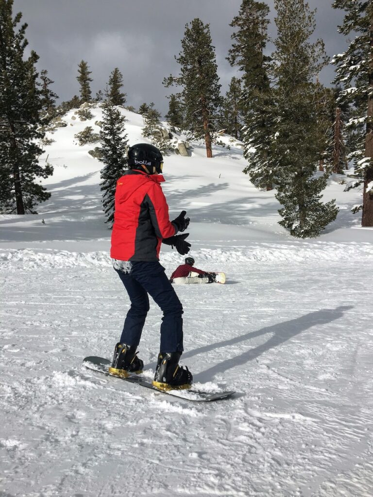 Getting back up on my snowboard after falling down