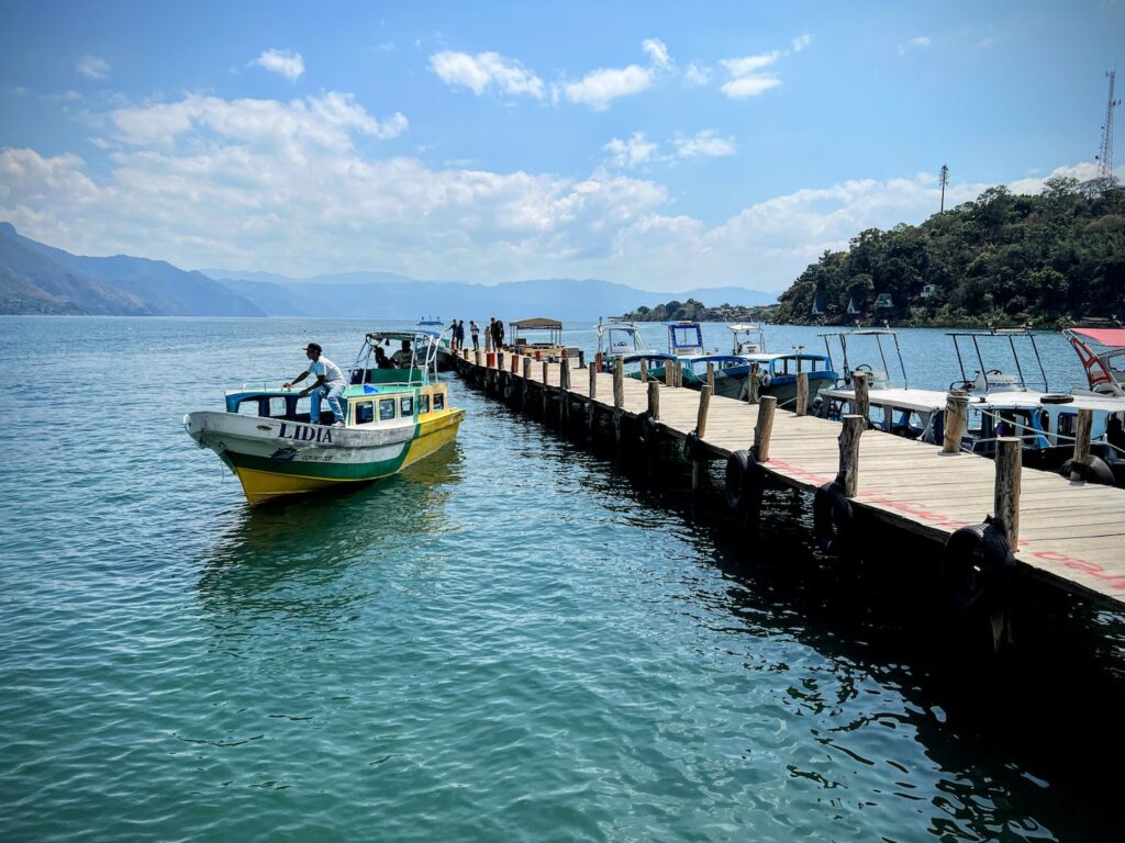 Lake Atitlan water view with ferry