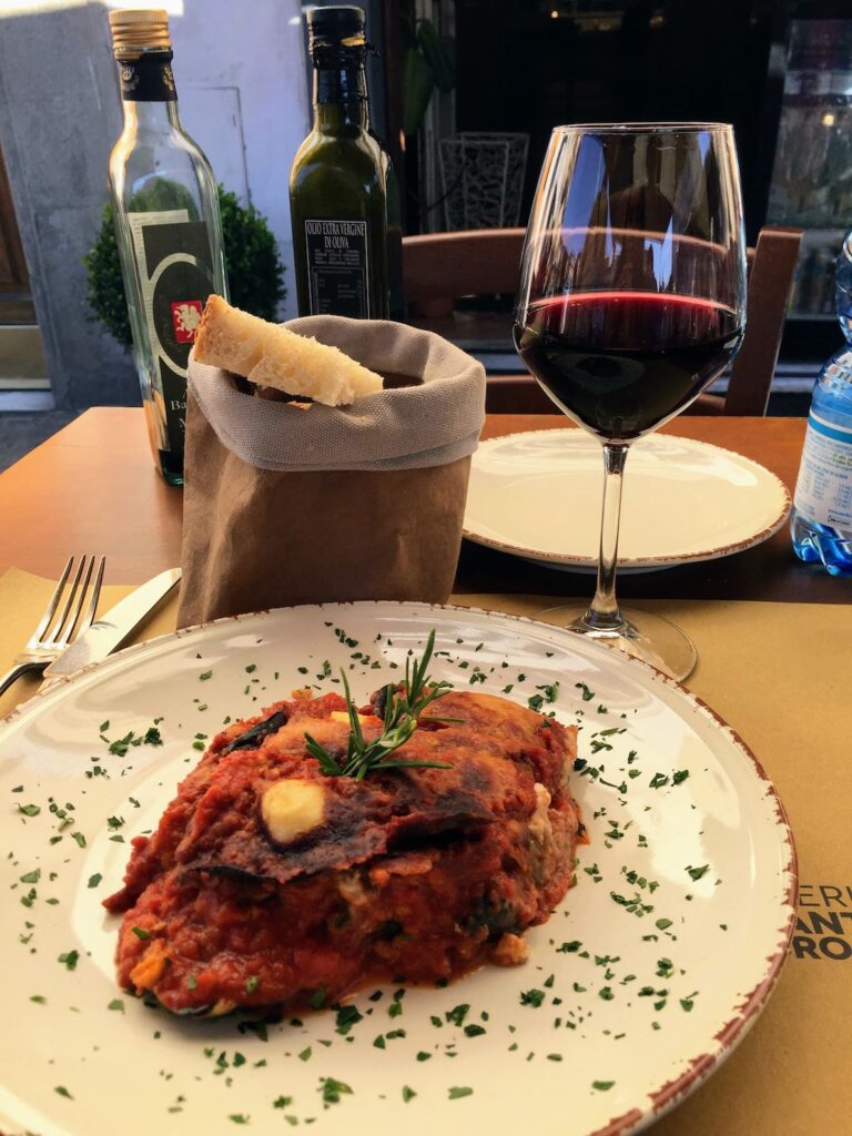 Pasta and wine in Santa Croce, Florence