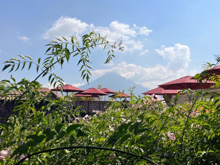 View of volcanoes from restaurant terrace horizontal; 10 days in Guatemala